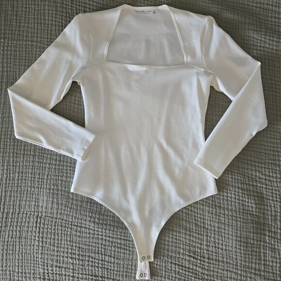 Abercrombie Long-Sleeve Ponte Squareneck Bodysuit - Medium - White/Cream - Picture 1 of 12